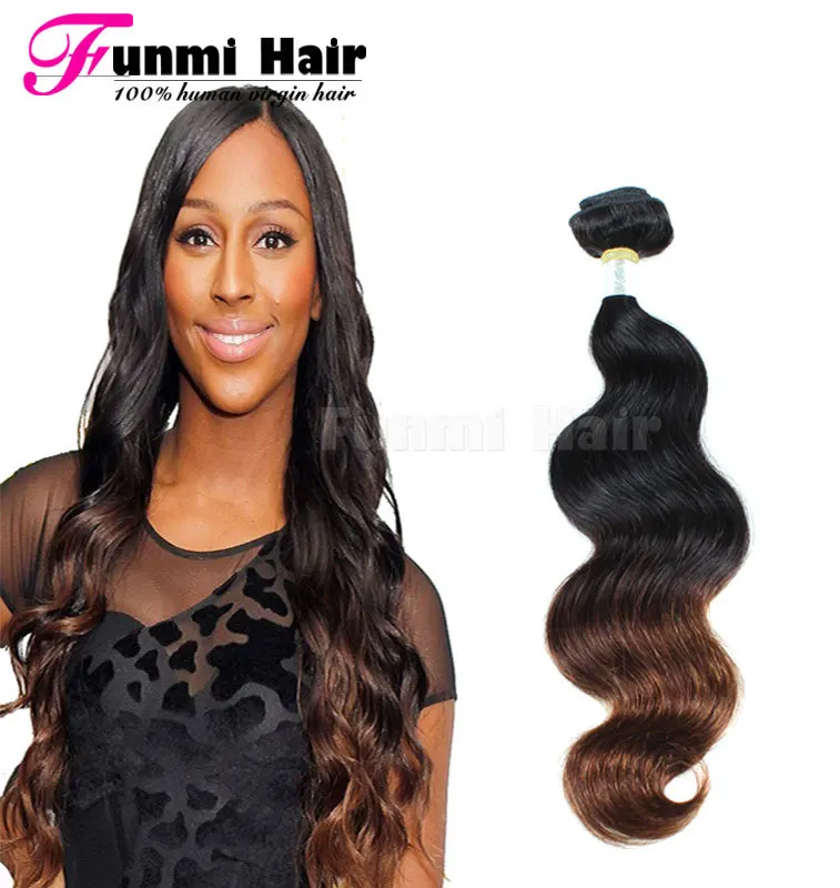 Unprocessed Virgin Remy Brazilian Hair Weave Budnles Two Tone Ombre Hair One Bundle 100 8A High