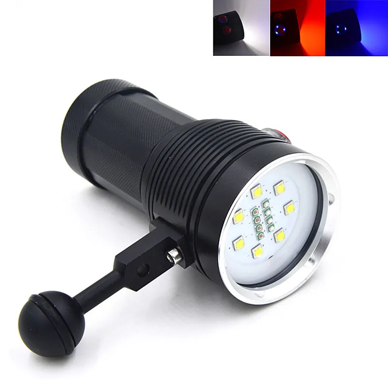 

10000LM 7x XM-L2+4x R+4x B LED Photography Video Scuba Diving Flashlight Torch (Black) with Goodman Handle