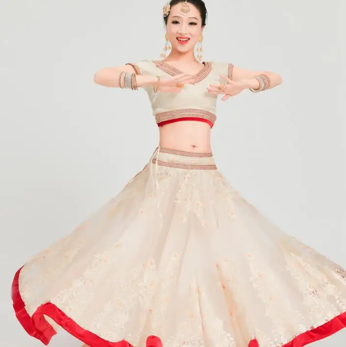 Индийский сари женщина красивый танцевальный костюм Индийский стиль представление наборы топ+ юбка+ шарф