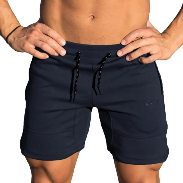 Мужские повседневные шорты, одноцветные прямые шорты, мужские шорты для фитнеса, модные шорты для бодибилдинга, брендовые трендовые мужские шорты - Цвет: navy