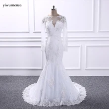 yiwumensa vestidos de noiva Mermaid long wedding dresses 2018 Appliques Lace bohemian wedding dress Long sleeves Bridal gowns