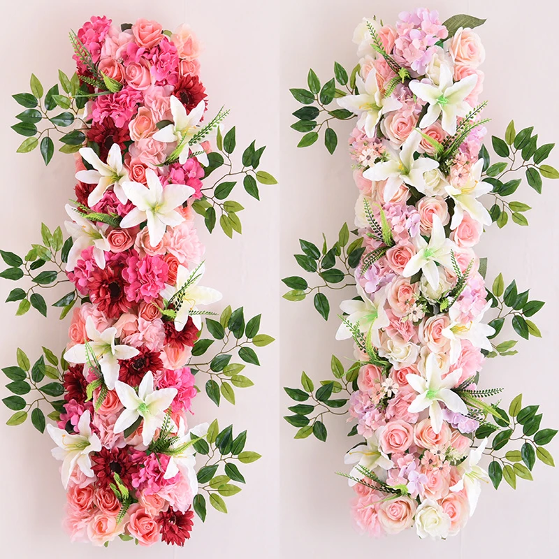 

1m DIY wedding flower wall arrangement supplies silk Hydrangea rose lily artificial flower row decor wedding iron arch backdrop