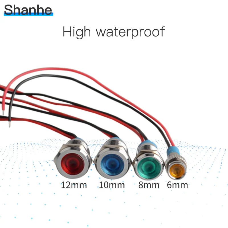 6 мм 8 мм 10 мм 12 мм светодиодный индикатор светильник 3 Вт 5-6 в, 12 В, 24 В постоянного тока, 220V сигнальная лампа с проводом часто работать с кнопочный переключатель
