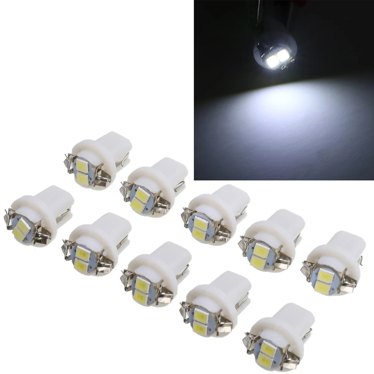 

10pcs/set High Bright White T5 B8.5D 3528 2 LED Car Dash Gauge Cluster Instrument Panel Wedge Light Bulb Dashboard Lamp