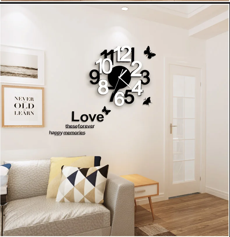 Современный дизайн большие цифровые настенные часы с наклейками на стену бесшумные акриловые Подвесные часы Металлические кварцевые часы с иглой