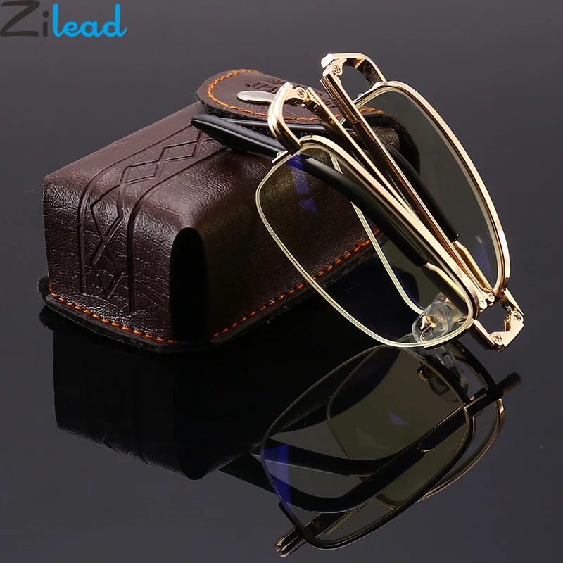 

Zilead Anti Blue Light Men Foldable Reading Glasses Male Business Presbyopia Eyeglasses Hyperopia Eyewear With PU Case Unisex