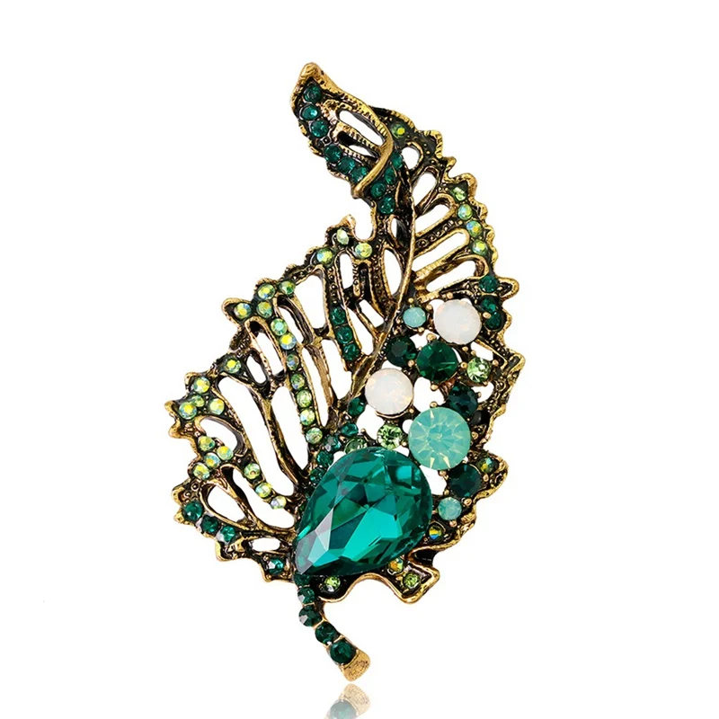 Large Brooches Wedding Jewelry Leaf Design Big Glass Brooch for Women