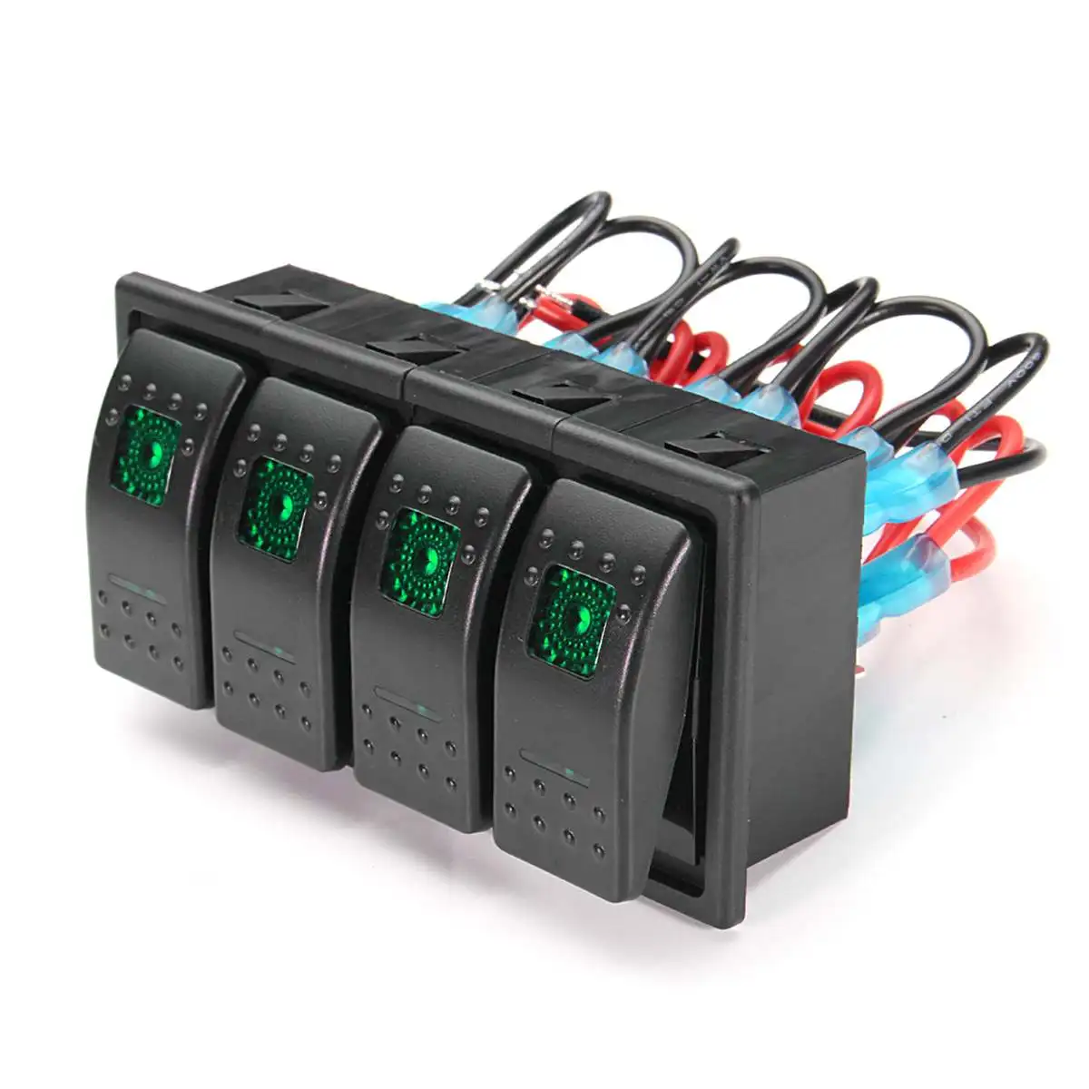 4 gang Marine switch panel Waterproof 12v 24v Rocker Switch Panel Circuit Breaker for Car boats yacht with Led Light& Frame