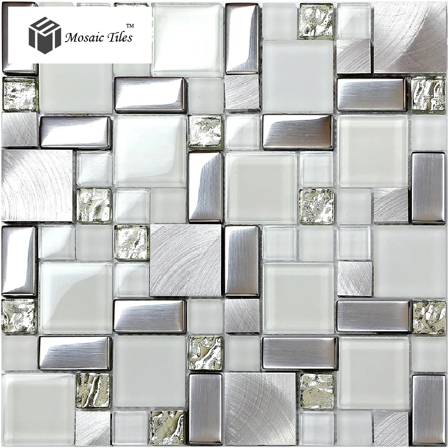 super white glass glitter mosaic tile metallic kitchen backsplash design fireplace bathroom shower wall ideas hotel