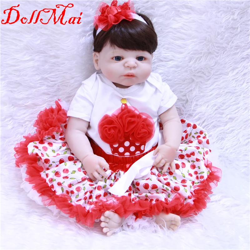 

Lovely full silicone doll reborn babies toys 22"55cm blue/brown eyes newborn girl princess dolls bebe alive reborn bonecas