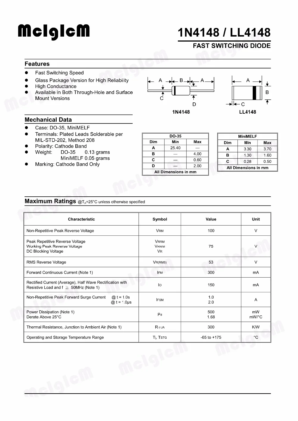 MCIGICM do 35 1N4148 IN4148 высокоскоростные ДИОДЫ ПЕРЕКЛЮЧЕНИЯ|switching diode|1n4148 diode100pcs diode |