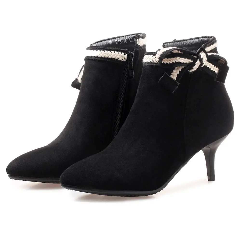 Us 27 53 49 Off Lasyarrow Office Las Shoes High Heels Pointed Toe Fshion Bow Knot Ankle Boots Zipper Short Botas Feminino Zapatos Mujer F253 In