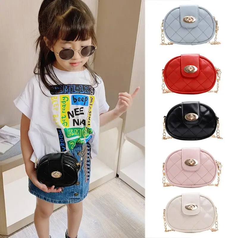 

Fashion Lattice Shoulder Handbags PU Leather Women Kids Chain Crossbody Bag