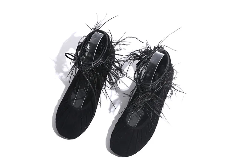 Sexy Cravates Zapatos Appartements Mujer liée Cakucool Pointu Casual Bout Plat Ballet Strap Nouveau Croix Noir Chaussures Plumes Femmes vUxWCtHa