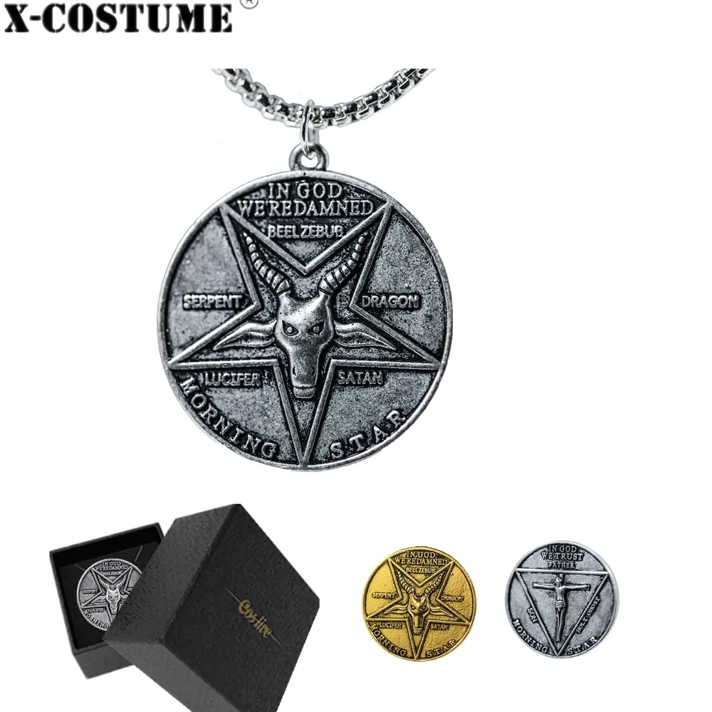 Xcoser Lucifer Pentecostal Cosplay Coin Necklace Zinc Alloy Pendants Collections 