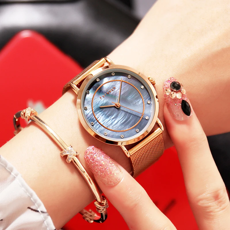 

Fashion Shell dial Rose Gold Women Quartz Watch Luxury Brand Women's Watches Stainless steel Waterproof Clock Ladies Dress Watch
