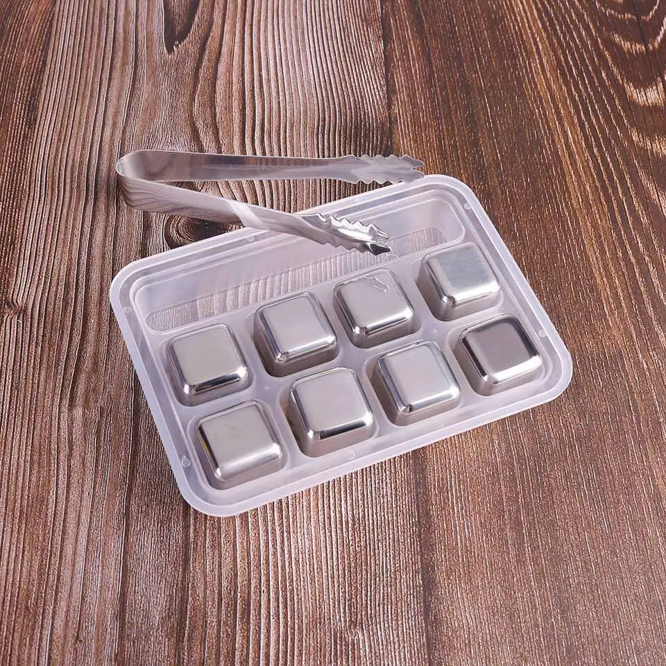 8pcs with tongs box Виски камни пивной охладитель сохранить вкус вина не разбавленные охлаждающие кубики многоразовая нержавеющая сталь кубики льда охладитель для вина - Цвет: 8pcs with tongs box