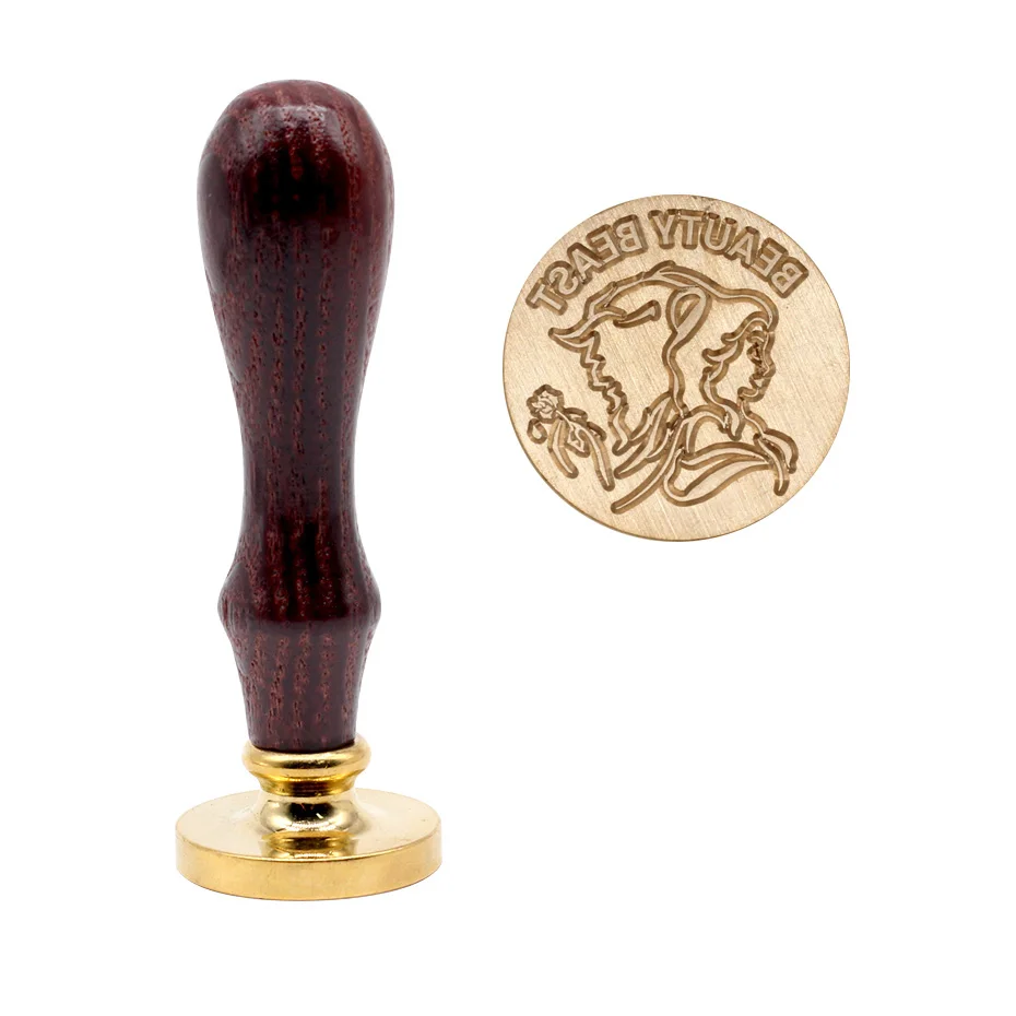 

Wooden handle decorative metal envelope stamp resisting beauty and beast craft DIY old wedding invitation wax seal