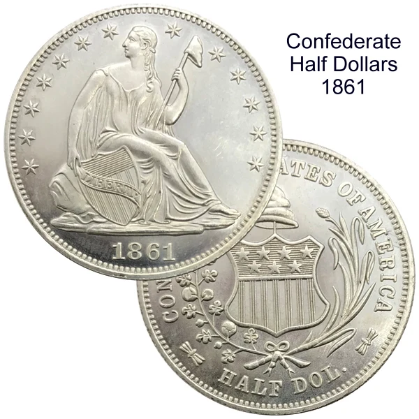 

Confederate States of America Confederate Half Dollars Liberty Seated 1/2 Dollars 1861 Cupronickel Plated Silver Copy Coins