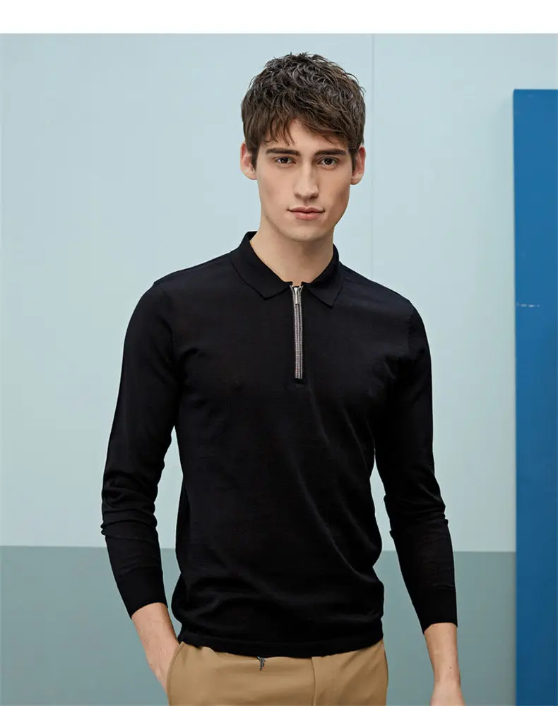MuLS Luxury Mulberry Silk Polo Shirt Men Spring Knit Half Zipper Polos Shirt Male Quality Real Silk Long Sleeve Soft Comfortable 5