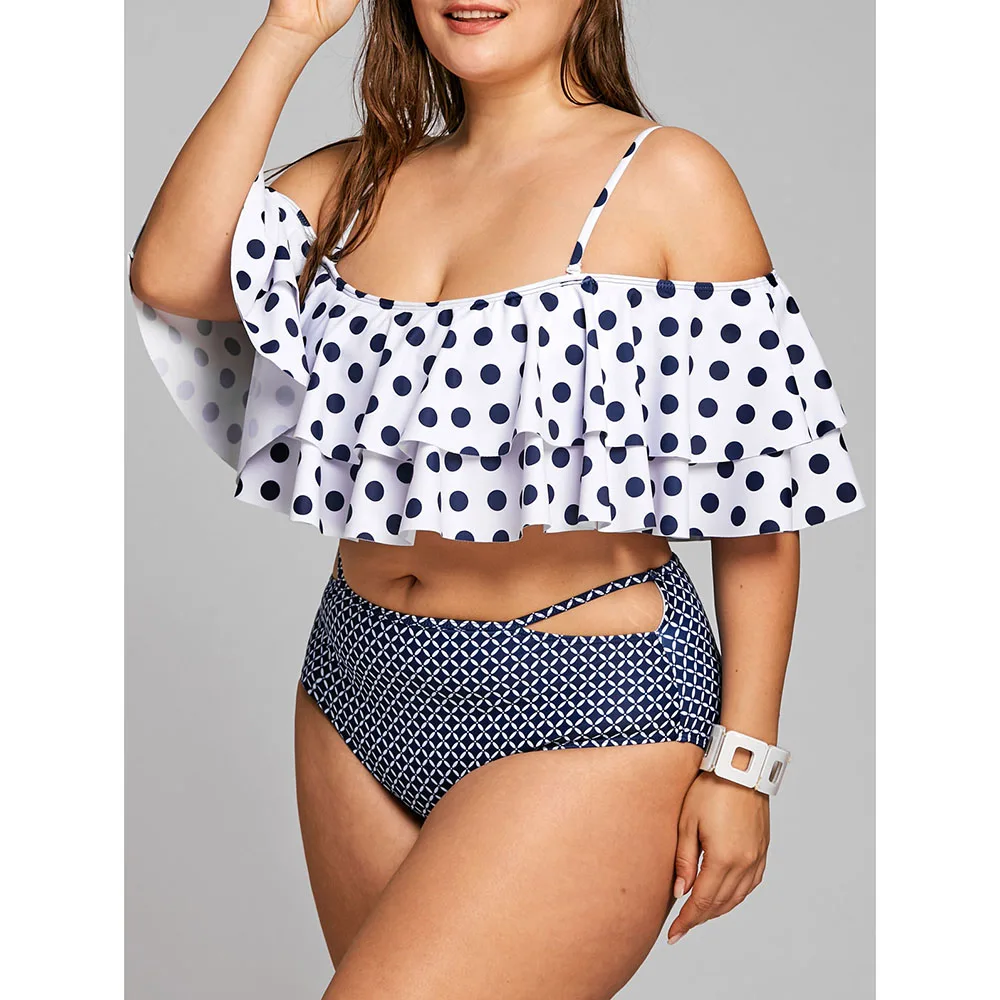 Flounce Plus Size Polka Dot Bikini 2018 Summer Push Up Bandeau Women Retro Swimsuit Large Size Swimwear Bathing Suit Flounce Plus Size Polka Dot Bikini 2018 Summer Push Up Bandeau Women Retro Swimsuit Large Size Swimwear Bathing Suit