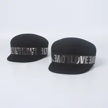 Осень и зима новая шерстяная шапка женская британская черная надпись лента украшение