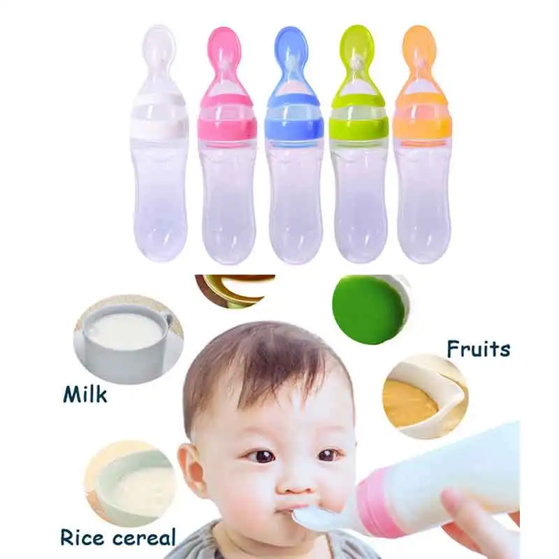 

Newborn Baby Squeezing Feeding Bottle Silicone Training Rice Spoon Infant Cereal Food Supplement Feeder Safe Tableware Drop Ship