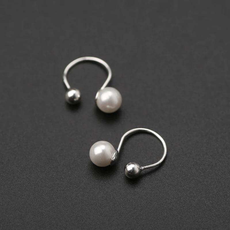 

Fashion 925 Sterling Silver Simulated Round Pearl Ear Cartilage Cuff Clip on Earring for Women Without Piercing Jewelry