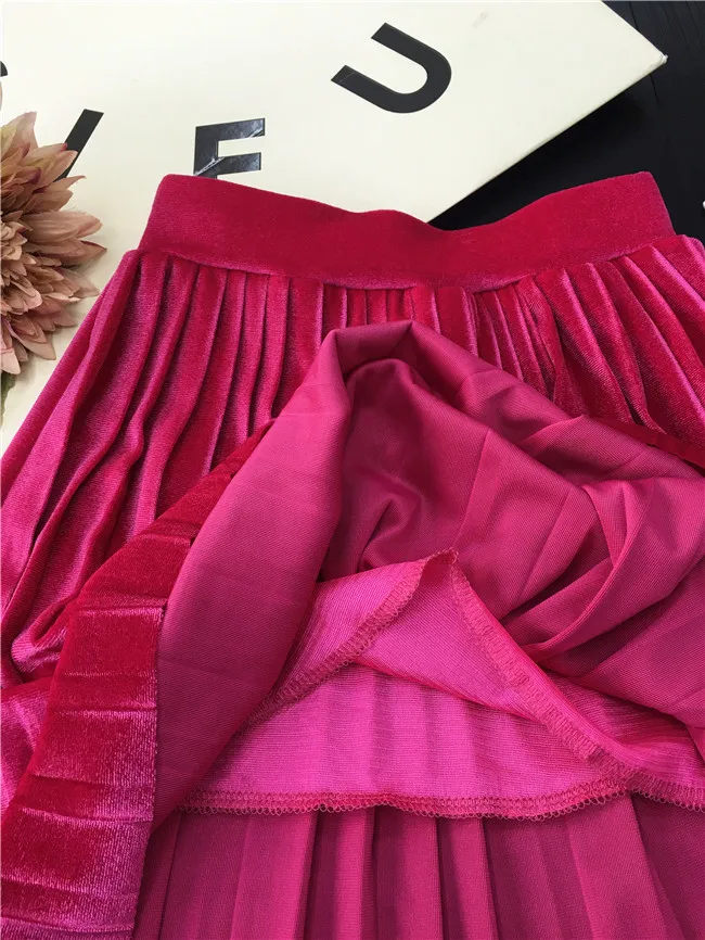 Юбка для маленьких девочек Корейская бархатная юбка золотистого цвета для девочек, плиссированная юбка с эластичной резинкой на талии юбки для маленьких девочек 2, 3, 4, 5, 6, 7 лет - Цвет: Розовый