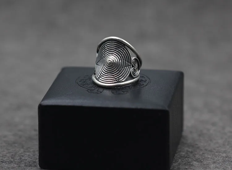 

S925 pure silver ms Chiang mai, Thailand manual male ring Personality feathers do old ring restoring ancient ways