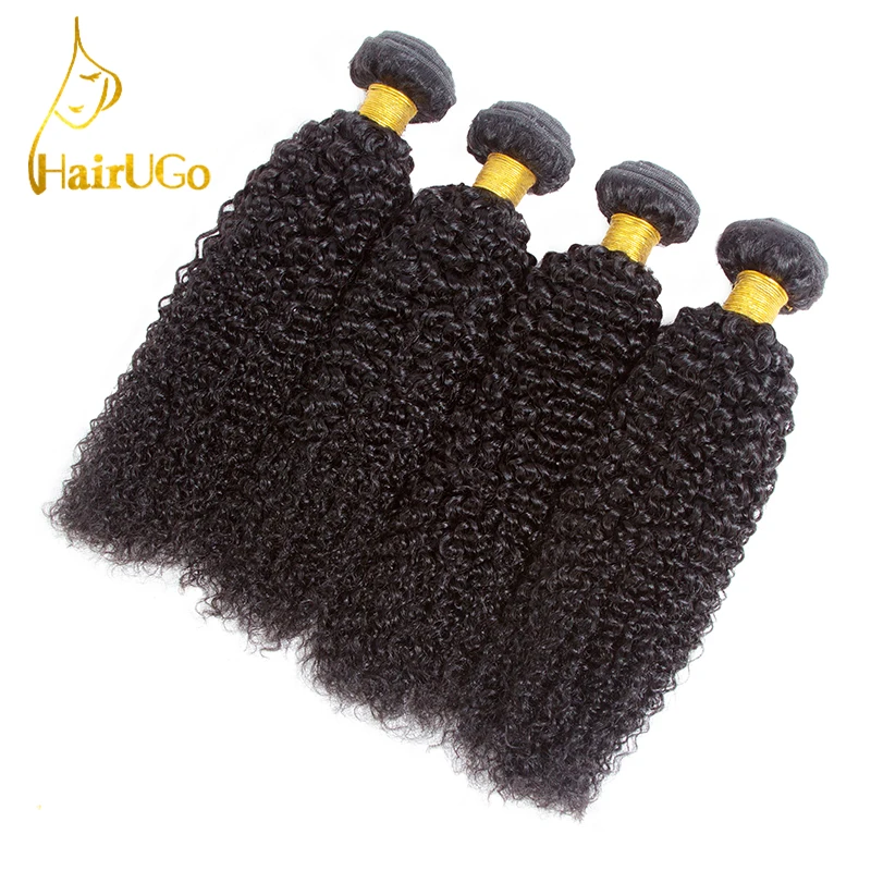 HairUGo волосы Pre-перуанский странный вьющиеся 100% человеческих волос Weave Связки 4 шт./лот в Remy расширение природа черный