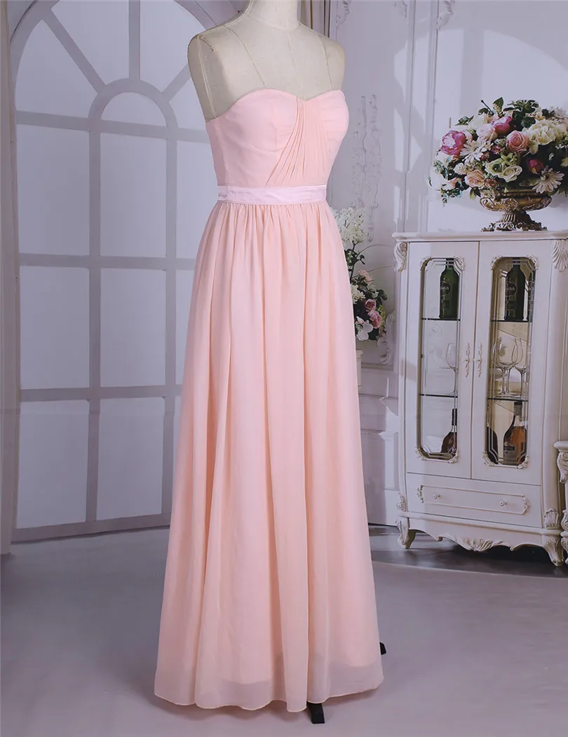 Dusty Rose Pleated A Line Long Bridesmaid Dress