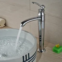 Modern Deck Mount Countertop Basin Vessel Sink Faucet Chrome Brass Bathroom Mixers with Hot Cold Water