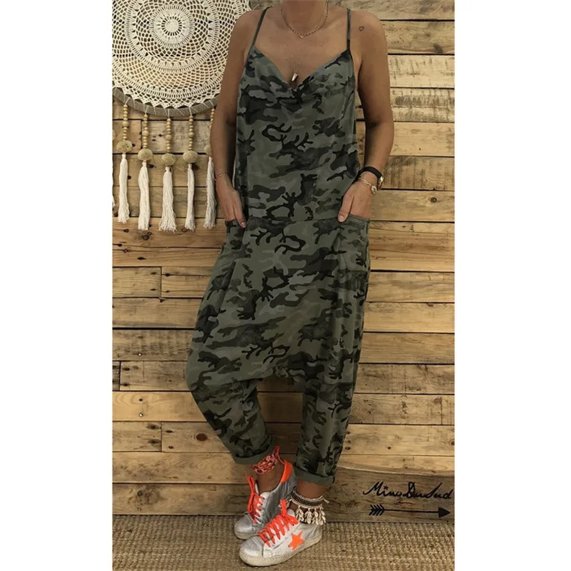 

Women's casual sling jumpsuit summer new fashion camouflage printing loose women's jumpsuit street hipster women's clothing 2xl