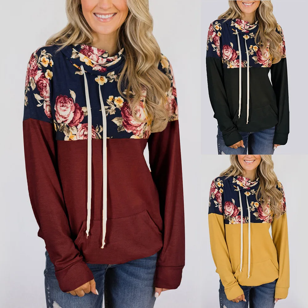 Womens Turtleneck Tops Floral Print Shirts Tunic Long
