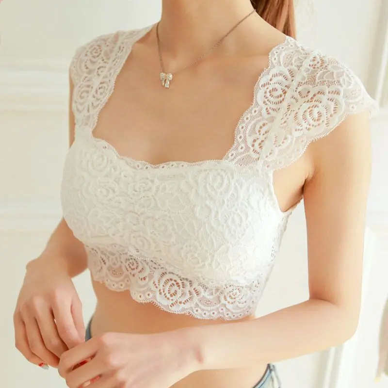 

3Colors Sexy Women Lace Crochet Bralette Bralet Bustier Crop Top 2018 Floral Cami Female Padded Tank Tops Black White V1 V2