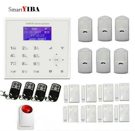 

SmartYIBA Wireless 433mhz Android IOS APP Control Touch Key WIFI SMS Alarm System With Red Strobe Siren Motion Alarm Kits