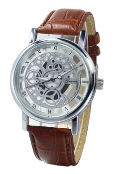 

YCYS!(Brown Strap & White Dial) Men's Faux Leather Band Wrist Skeleton Watch