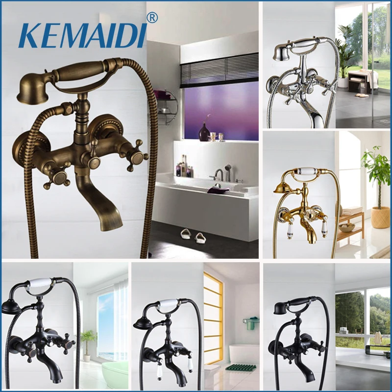 

KEMAIDI Bathroom Basin Sink Faucet Shower Set Faucet With Hand Shower Black Water Mixer Tap Faucets Wall Mounted Telephone Type