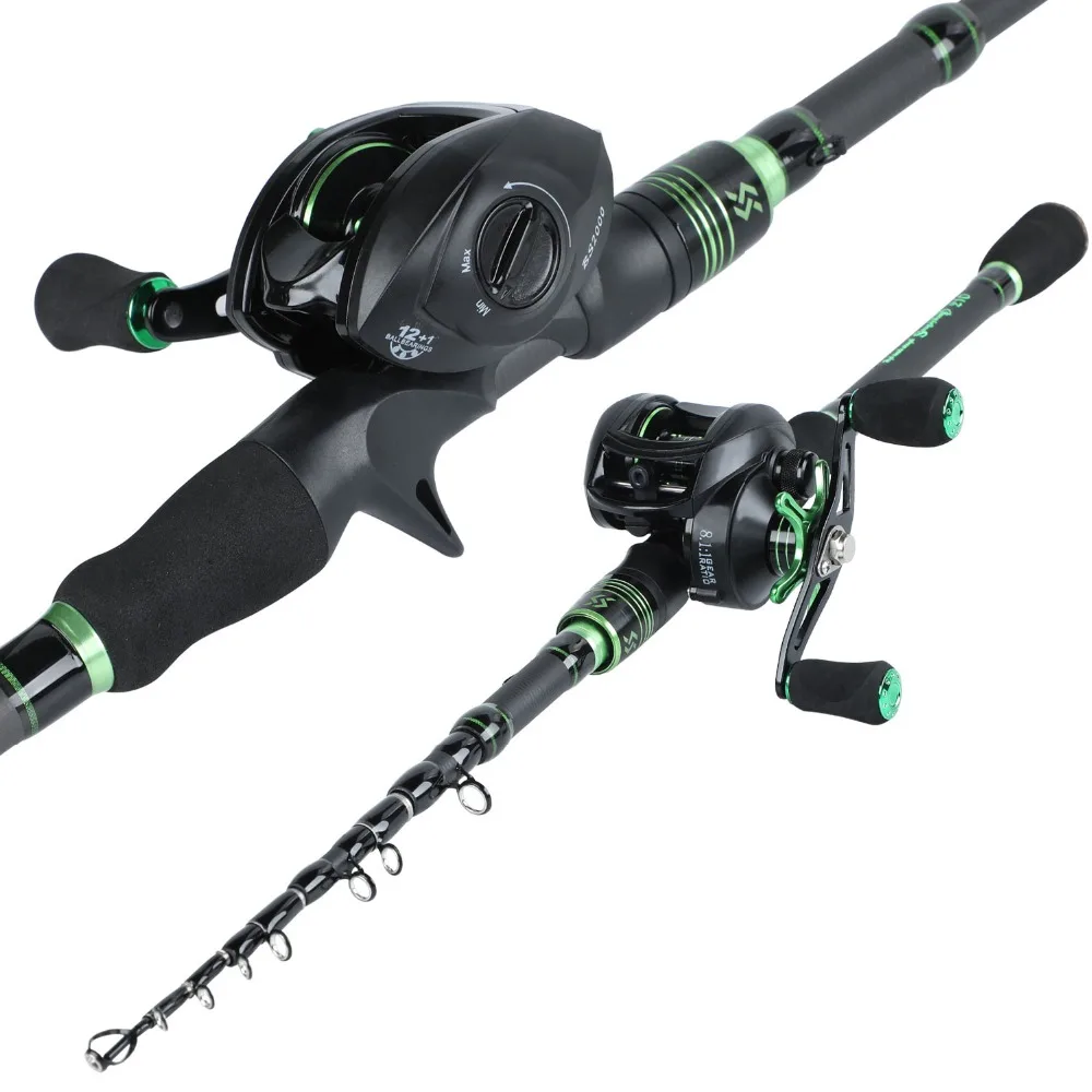 Sougayilang Telescopic Fishing Rod with BaitCasting Fishing Reel Combo -Carbon Fiber Portable Casting Fishing Pole Reel Kit