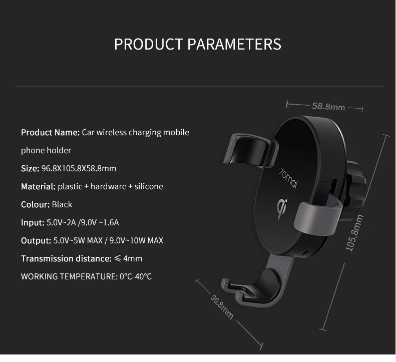 Xiaomi 70mai Qi Wireless Car Charger For iPhone Xs Max XR X Samsung Intelligent Sensor Fast 70 mai Wirless Charger Holder in Car (13)