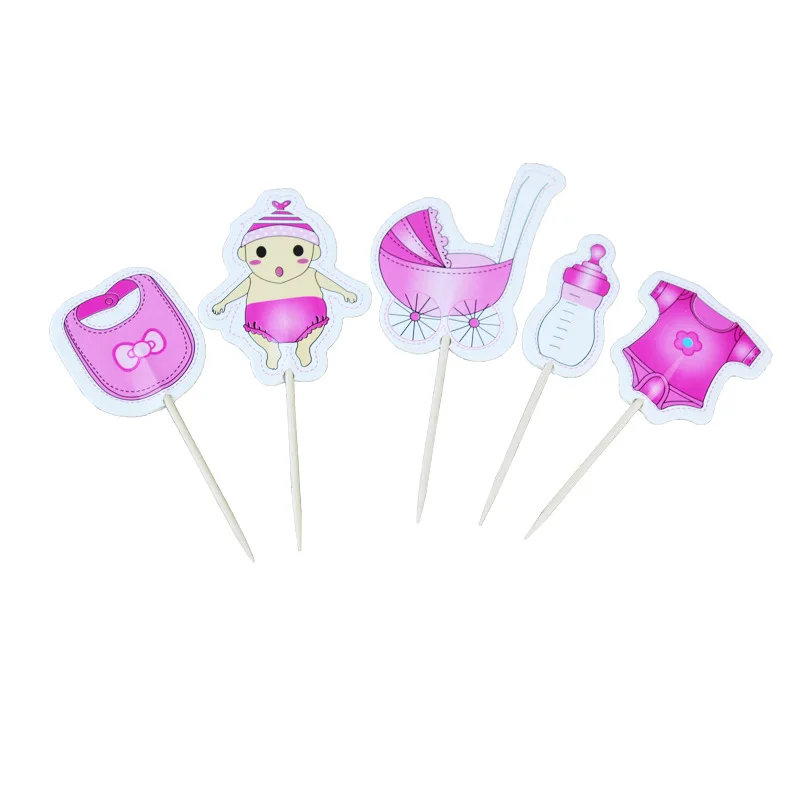 20pcs 9cm Pink Blue Cupcake Topper Baby Boy Girl Bottle Shape Cake Pick for Gender Reveal Baby Shower Party Cake Decor June 12