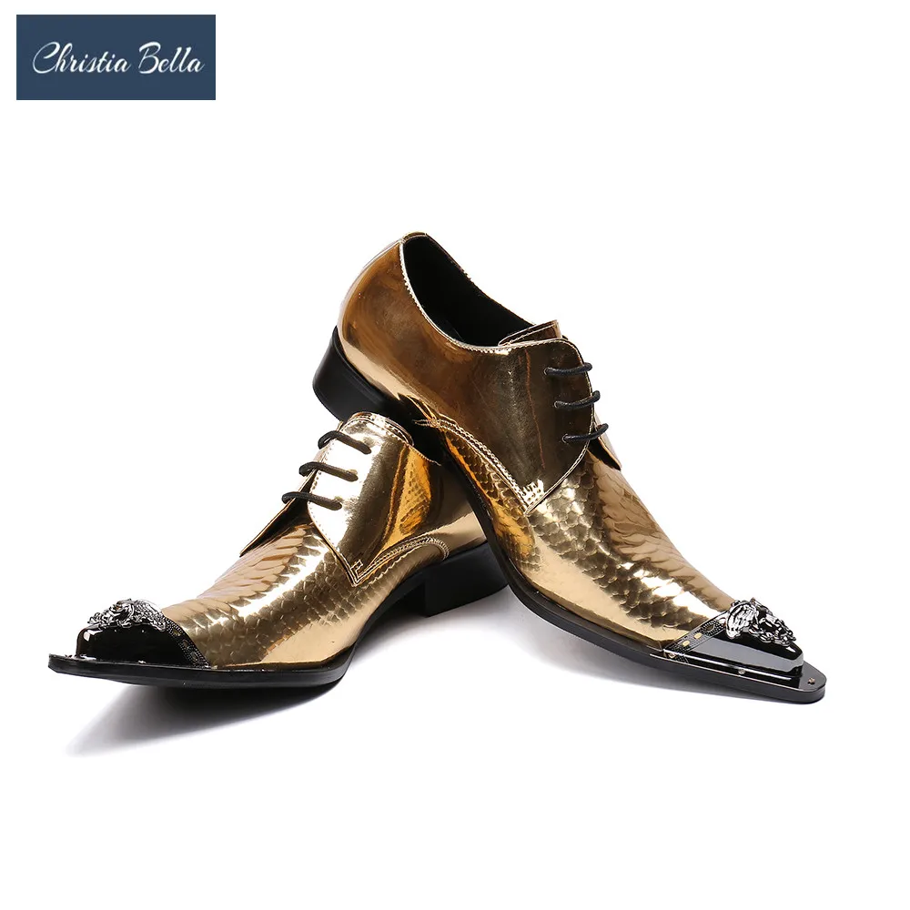 

Christia Bella Gold Cool Desinger Oxford Shoes For Men Italian Formal Ballroom Dress Footwear New Male Patent Leather Flats Shoe
