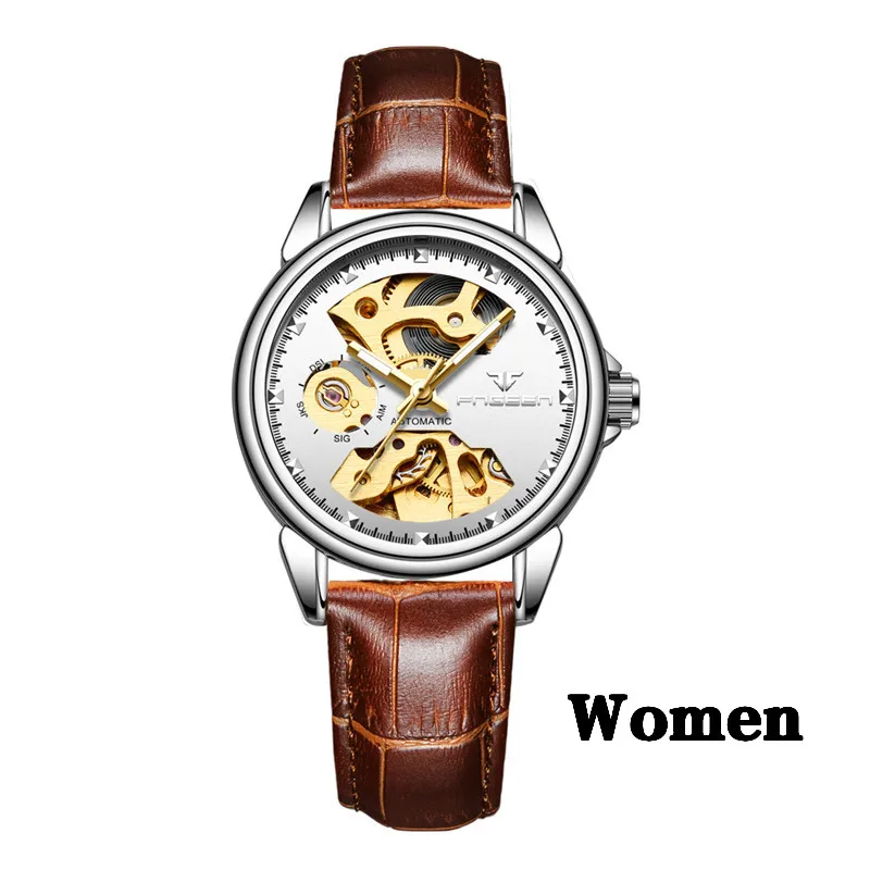 Женские часы Элегантные от знаменитого люксового бренда женские Автоматические механические часы женские стальные скелетные античное платье наручные часы - Цвет: leather white