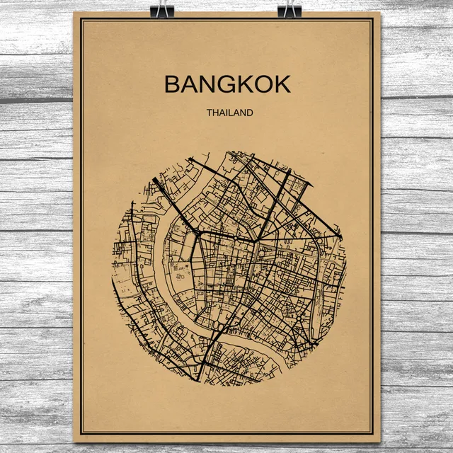 Bangkok Round World City Map Vintage Retro Poster Krafts Paper Wall ... Bangkok Round World City Map Vintage Retro Poster Krafts Paper Wall ...