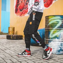 Мужские брюки-карго из хлопка, удобные, с завязками, для бега, черные, серые, много карманов, на лодыжке, мужские повседневные штаны, XXXL, A909