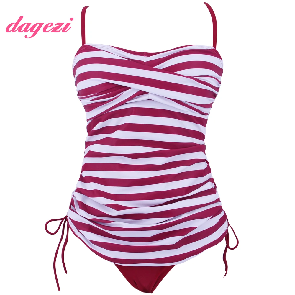 Women Twist Front Bandeau Two Piece Swimsuit Dot Printed Retro Swimwear