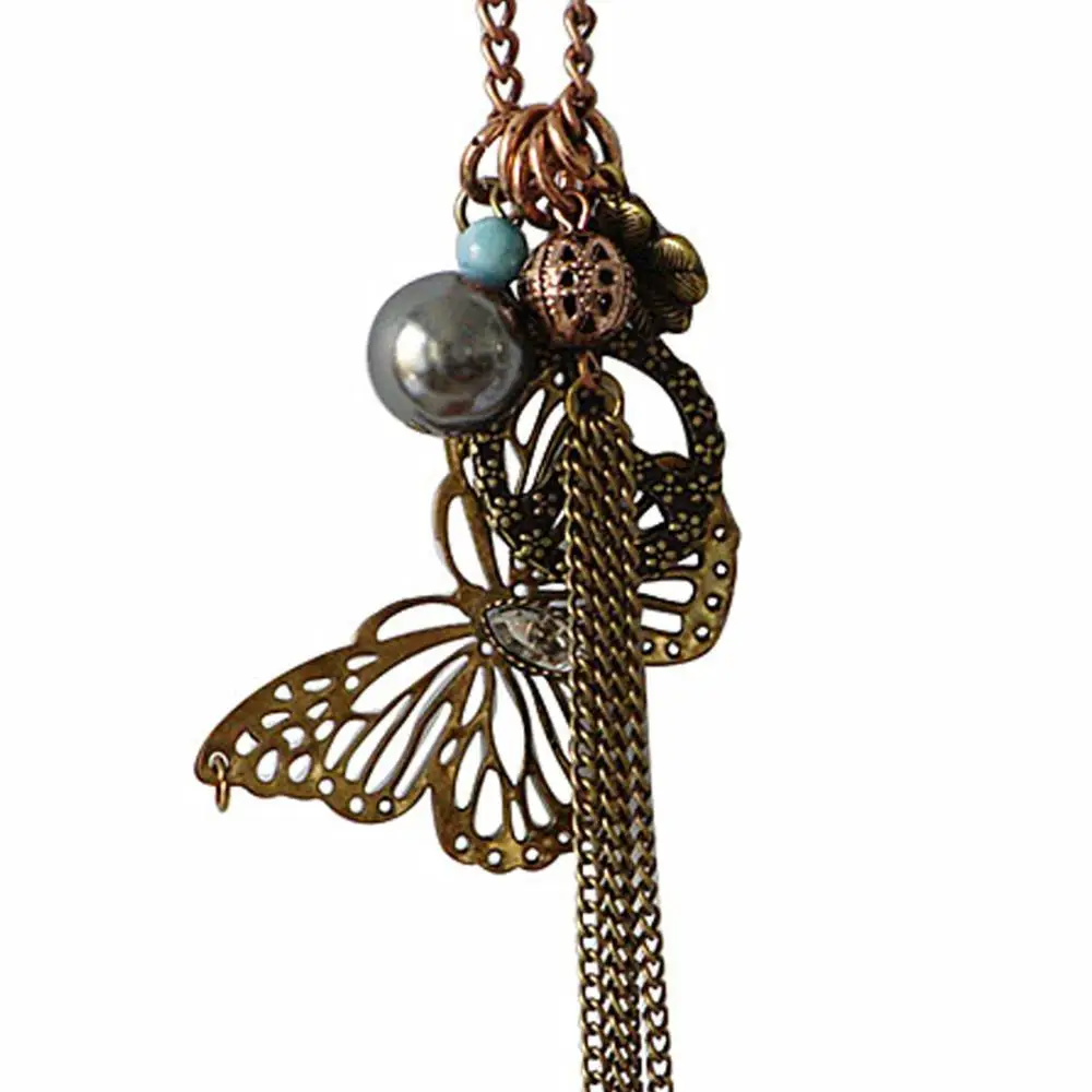 

Fashion Luxury Vintage Butterfly Beads Long Tassel Design Necklace N726