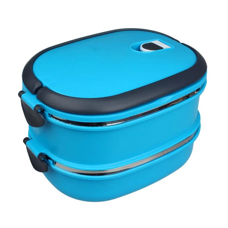

Multilayer Stainless Steel Insulation Lunch Bento Box Food Container Square stainless steel double lunch box blue