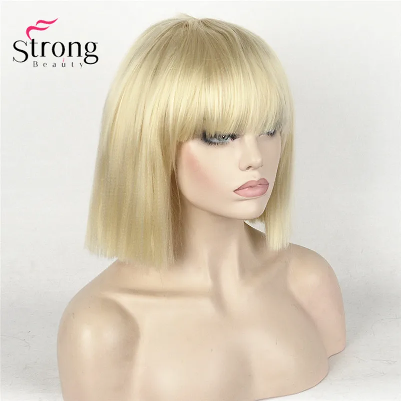 TY 1716A 613#Short Bob Kinky Straight Full Bangs Synthetic Hairpieces Blonde (4)